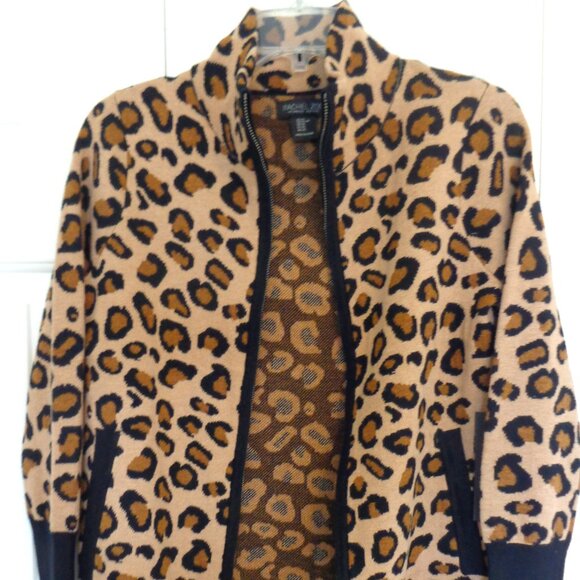 New!‎ Rachel Zoe Womens Cardigan Sweater Cheetah Print Zip Pockets Jacket Sz XS - Picture 3 of 7